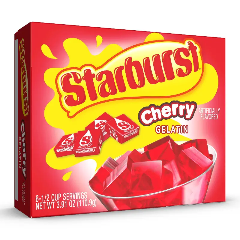 Starburst Cherry Gelatin Base Candy Jelly Mix - 3 Packs (3.91oz Each), Sodium-Free Snacks, Quick-Easy Baking Supplies, Room Temp Prep, Kids School Lunch Treat, Food Pantry Bulk Bundle, Ambient