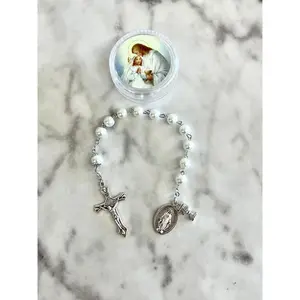 First Communion White Bead One Decade Rosary for Girl