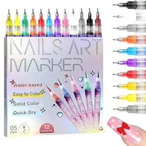 Cutics 12Color Nails Doodle Pen for DIY Nails Art Quick Drying Acrylic Painting and 3D Dot Embroidery mma acrylic nail - On Nails Quick Drying dot Stitching Nail Art Pen for Home and Salon DIY, Nail Care Cutics Manicure Polish Cosmetic