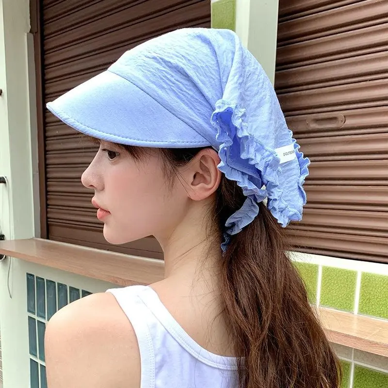 Lace Tassel Tie Soft Cotton Lightweight Headscarf Hat, Tassel Detail Sun Hat for Spring Summer, Versatile Comfortable Chic Sports & Outdoor Accessory Ideal for Shopping Outings