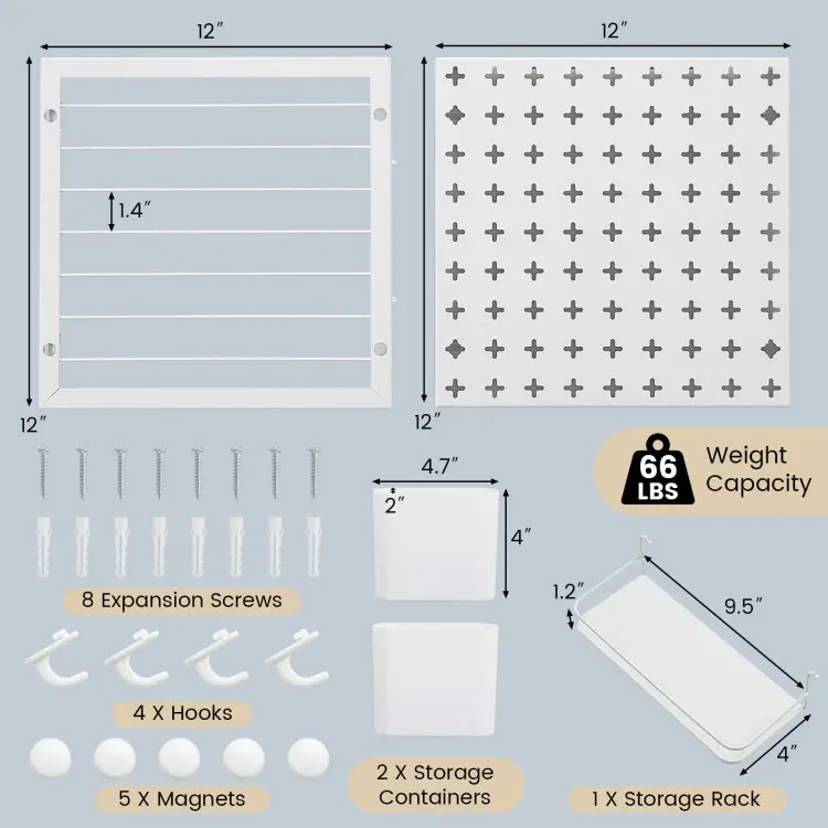 Durable Round Pegboard Wall Organizer Set - Thick Panel, Magnets, Hooks, Indoor Wall Mounting DIY Set for Kitchen Organization with Easy Installation