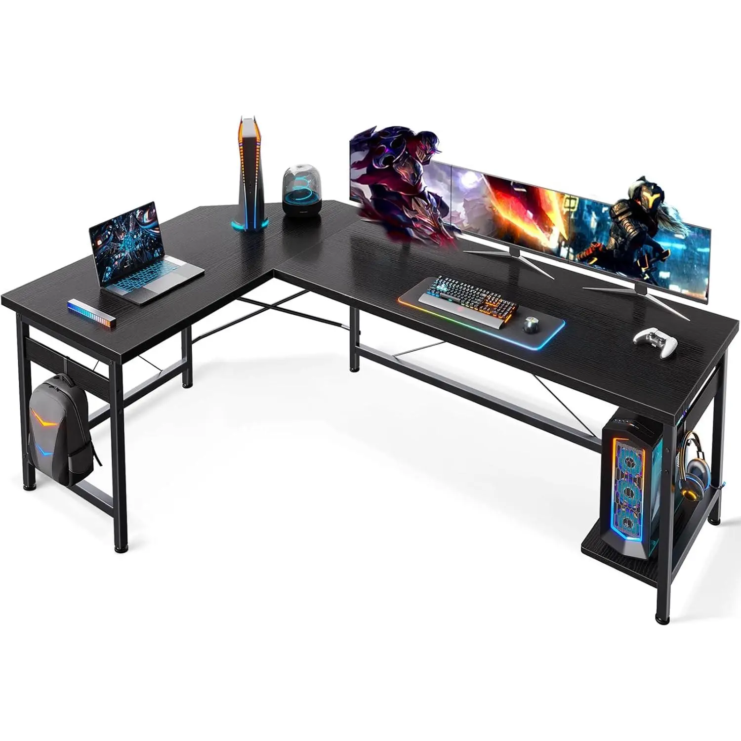 L-Shaped Corner Desk， Large Gaming Desk With CPU Stand，220 Lb Capacity，Sturdy Home Office Workstation For PC Gamers And Professionals