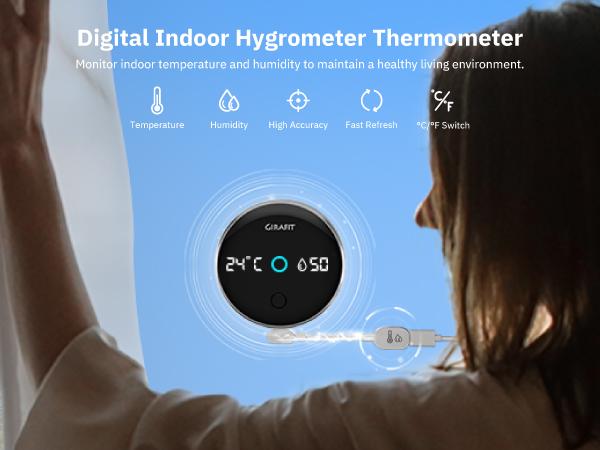 Girafit 5MP 3K Window Camera,2.4GHz & 5GHz Wi-Fi Indoor Security Camera with Thermometer and Hygrometer ChroMax Al Color Night Vision,Person & Motion Detection,24/7 Record