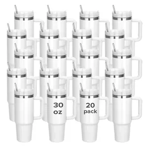 FASTSUB 30 oz Sublimation Tumbler with Removable Handle 20 Pack, Stainless Steel Double Wall Vacuum Insulated Cup for Tumbler Press and Oven