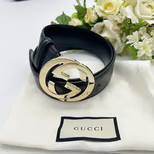 Pre-owned GUCCI As Shown Shoulder Bags Interlocking G Buckle Guccissima Black Leather Belt AF286