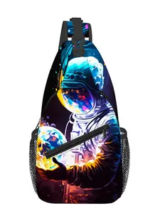 Chest Bag Zipper Casual Bum Bag with Full-Print Astronaut in Space Pattern Bumbag