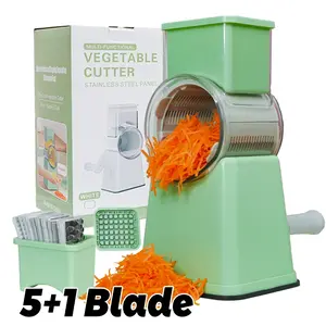 Tekinor Rotary Grater with Handle, 6 Well-Designed Blades, Strong Suction Cup Base, Vegetable Grater & Mandoline Slicer - Kitchen Utensils