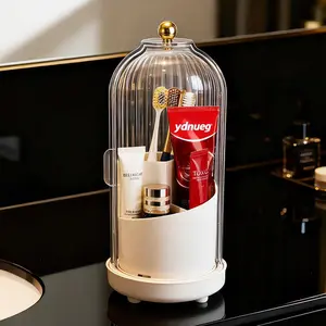 Bathroom Counter Toothbrush Organizer 3 Slot Rotating Drainage with Cover