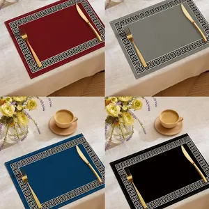 Elegant Geometric Table Mats Set, Placemat, Heat Resistant, Modern Chinese Style, Navy, Ideal for Festive Dinners and Daily Use