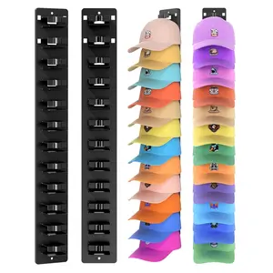 Hat Organizer for Baseball Caps, 2 Packs Hat Rack, Baseball Cap Organizer With Strong Adhesive/Wall Drilled for up to 24 Hats, Layered Design Hat Storage, Hat Rack for Wall, Door, Closet(Black)