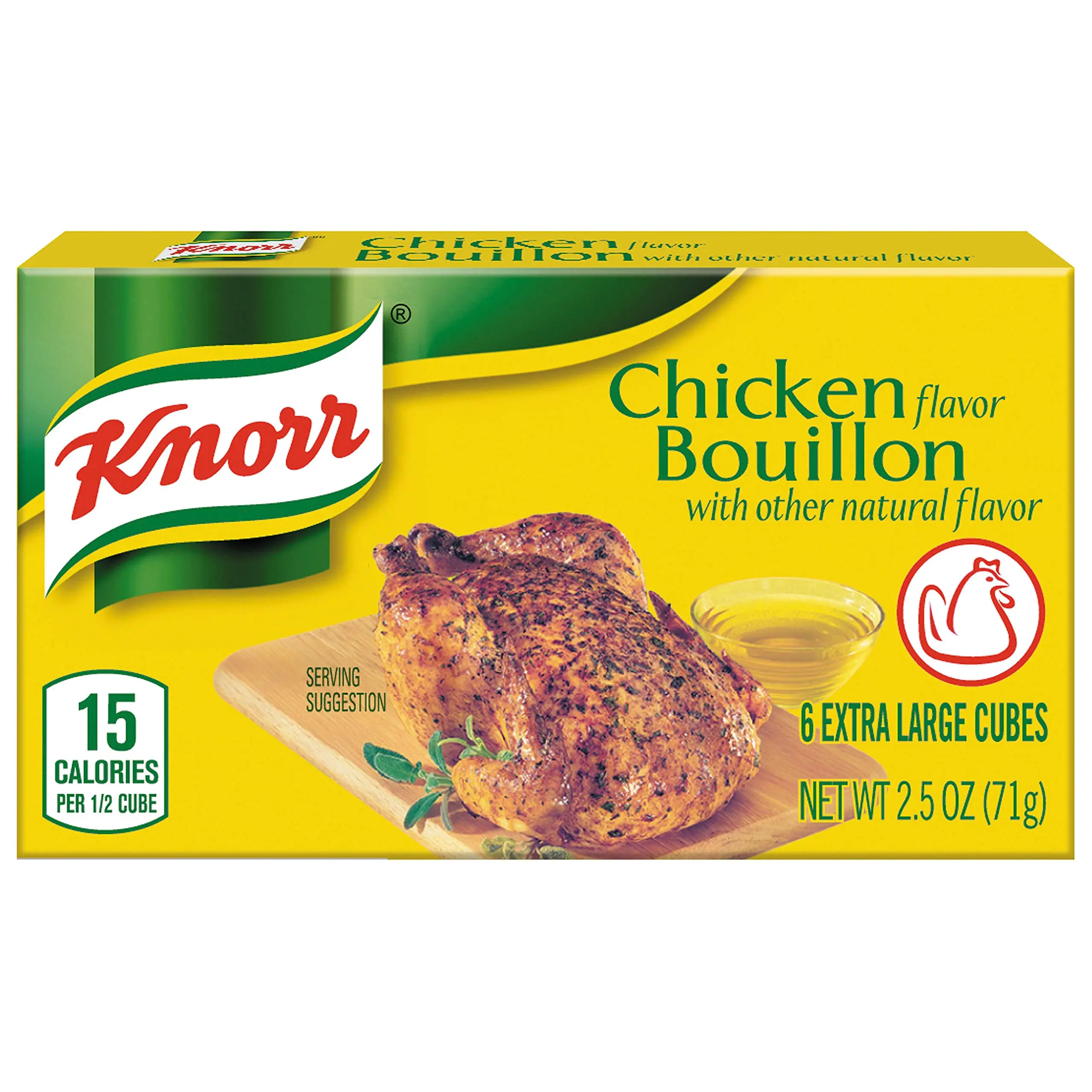 Knorr Chicken Bouillon Cube - Food Staple with Natural Flavor, 6 Extra-Large Cubes, 2.5 oz, Ideal for Flavorful Soups