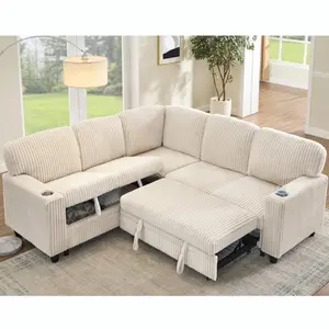 5-Seater L-Shaped Sleeper Sofa Bed with Storage & USB Ports, Beige