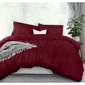 Duvet Cover Queen Size - 3 with Closure - 1 Comforter Cover 90X90 Inches  2 Pillow Shams 20X26 Inches (Burgundy) Comforter Not Included