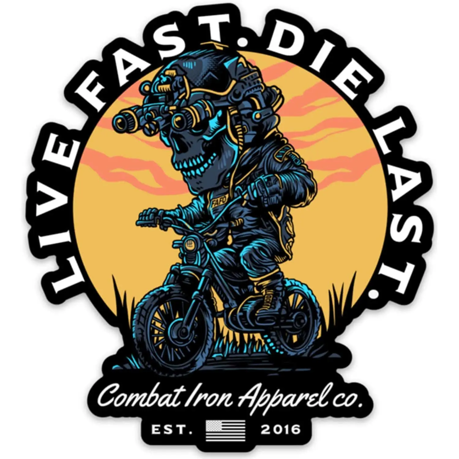COMBAT IRON PVC Decorative Decal - "LIVE FAST. DIE LAST." Bold Graphic, Self-Adhesive, Gear-Ready Tough Gloss Vinyl, Dishwasher-Safe, Water-Resistant Sticker for Vehicles, Home Decor