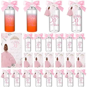 25 Sets Quinceanera Favors for Guests 14 oz Quinceanera Reusable Cup with Lids and Thank You Cards with Ribbon Bow Anos Birthday Favors(Pink)