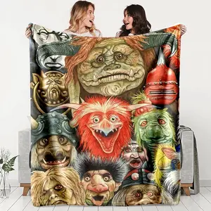 Fantasy Monster Pattern Flannel Blanket, Soft Lightweight Warm, Perfect for Bed Sofa Office Camping Travel, Multi-Functional Gift