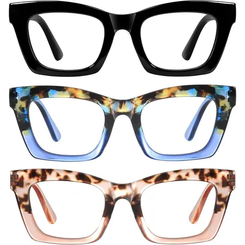 RESJOK 3Pack Reading Glasses for Women-Blue Light Blocking Fashion Readers with Spring Hinge Computer Square Eyeglasses High Quality Eyewear Adjustable