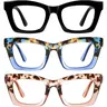 RESJOK 3Pack Reading Glasses for Women-Blue Light Blocking Fashion Readers with Spring Hinge Computer Square Eyeglasses High Quality Eyewear Adjustable