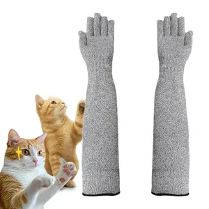 Pet Care Long Gloves 40cm Scratch Proof Arm Sleeves for Cat Dog Nail Trimming Grooming Anti Bite Grey
