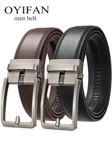 Men's Business Fashion Belt, Exquisite Belt, Minimalist Casual Solid Color Automatic Adjustable Buckle Belt, Durable Soft Brown PU Leather Belt, Daily Clothing Decoration, High Quality Buckle