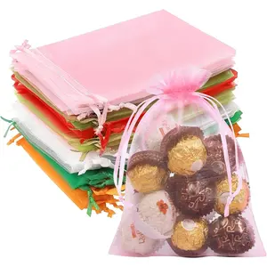 50PCS 5x7 Mixed Color Organza Bags, Small Drawstring Sheer Mesh Pouches for Jewelry Candy Mother's Day Birthday Wedding Party Favor Gifts Wrapping