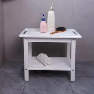 21.23"HDPE Waterproof Shower Stool for Shaving Legs with Baffle Storage Shelf, Shower Seat/Foot Rest for Bathroom, Indoor/Outdoor Use