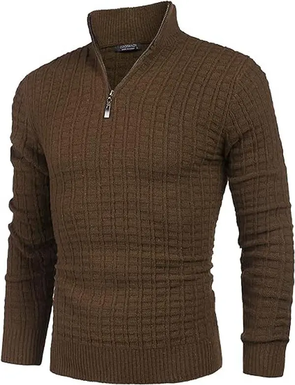 COOFANDY Men's Quarter Zip Sweaters Slim Fit Lightweight Cotton Knitted Mock Turtleneck Pullover Casual Collar Knitwear Menswear  Fabric