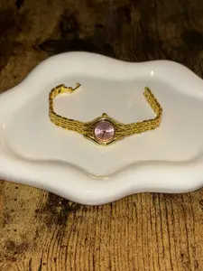 Luxury Stainless Steel Pink Face Gold Watch - Adjustable Strap
