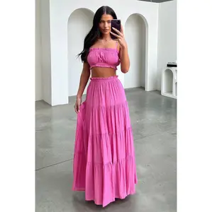 Selina Tiered Maxi Skirt - Pink