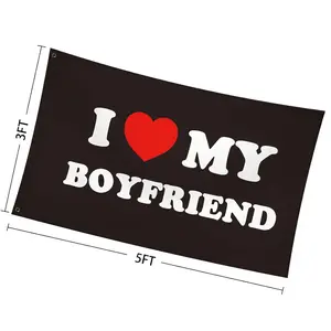 I Love My Boyfriend Flag 3x5 Feet - Black with Red Heart Design for Outdoor Display