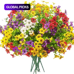 Artificial Flower ( 12/24pcs/set ) ，Mixed Color UV Resistant Fake Flower, Decorative Faux Flower for Home & Garden & Yard，Outdoor Flowers,home decor（without Pot）