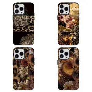 Elegant Luxury Leopard Print Floral Phone Case Trendy Gold Lily Tiger Collage Design Compatible for iPhone 17 16 15 14 13 12 11 and for Samsung S21-S25 Ideal Gift for Fashion & Vintage Lovers