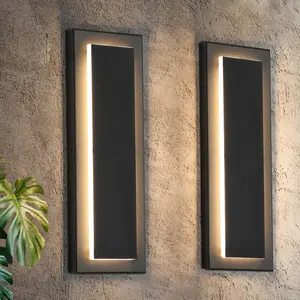 2 Pack Modern LED Outdoor Wall Lights, Black Exterior Wall Sconce & Indoor Wall Sconce Lighting Fixtures, 15.7'' Large Front Door Lights for Entrance, Hallway, 360? Beam Angle, Warm White 3000K