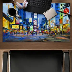 360 Stand 14x24 in Vibrant Urban Times Square Cityscape Gaming Mousepad - Rotatable Mat for Home Decor, Scenic Building Computer Accessory, Pc Gaming Setup