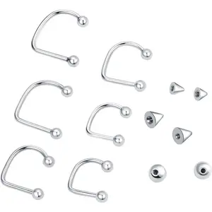 16G Stainless Steel Lip Monroe Medusa Stud Piercing U Shaped Ball Cone Lippy Loop Labret Lip Rings Piercing Jewelry 8mm 10mm 12mm (Silver)