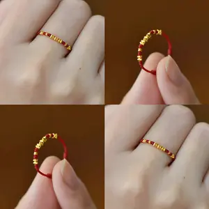 "Golden Every Year" Golden-Crushed Braided Red String Ring | 2pcs Niche Design Lucky Woven Ring for the Zodiac Year Protective Ring · for Christmas, Halloween, Valentine's Day - The Best Choice for Gifting