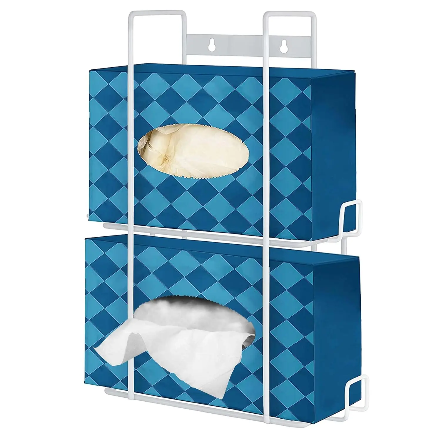 (White Metal Double Gloves Dispenser, Tissue Box Shelf, Glove Box Holder Wall Mount, For Kitchen, Cleaning Closet, Lab, , Office