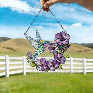 Hummingbird Window Art, Lavender Flower Acrylic Panel, Botanical Acrylic Suncatcher Decor, Mother’s Day Gift, Gift for Flower Lovers, Spring Gift for Mom, For Her