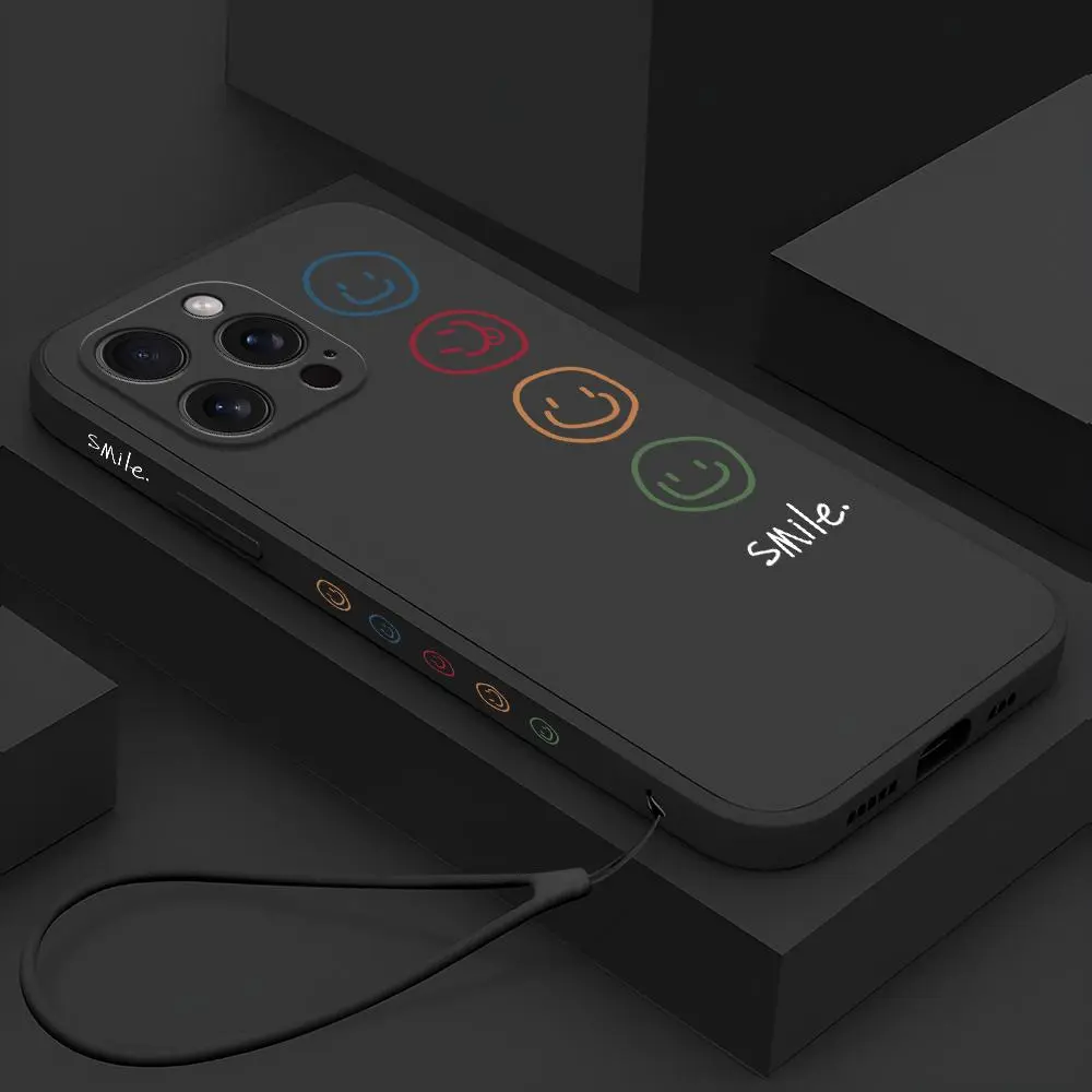 Smile Face Pattern Phone Case with TPU Hand Strap, Minimalist Phone Protective Cover, Phone Accessories Compatible with iPhone 16 15 Pro Max 14 Pro, Casing