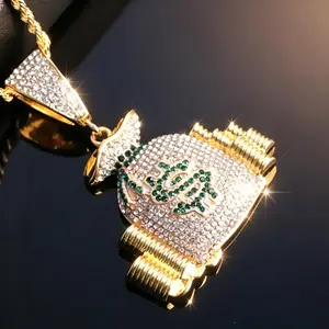 Hip Hop Style Money Bag Pendant Necklace, Shiny Dollar Sign Design, Golden Tone, Rope Chain Included, Statement Accessory for Men & Women, Perfect for Parties, Streetwear & Everyday Bold Looks, Makes You Stand Out. autumn rapper chain