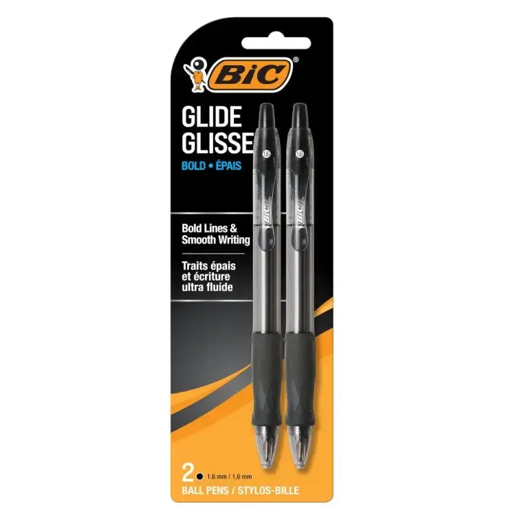 BIC Velocity Bold Retractable Black Ballpoint Pen, Bold Point, 2 Pack (18627)