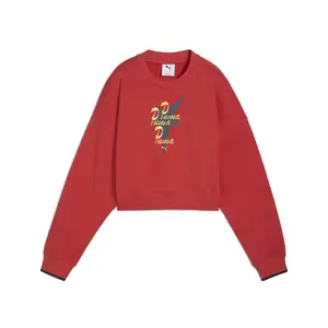 PUMA Womens Road To Unity Oversized Graphic Crew Neck Sweatshirt Casual - Red