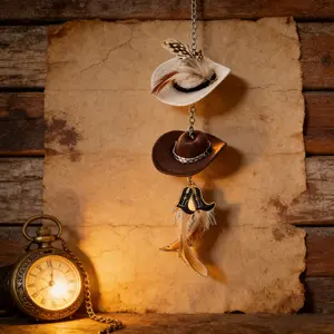 Western cowboy hat car ornament, mini cowboy hat car rearview mirror pendant, cute handmade hat charm, women's/girls car interior country decoration accessories