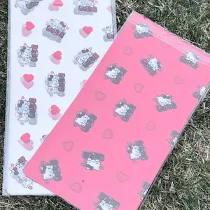Floral Wrapping Paper with Heart and Bear Patterns in Pink and White Colors for Gift Wrapping