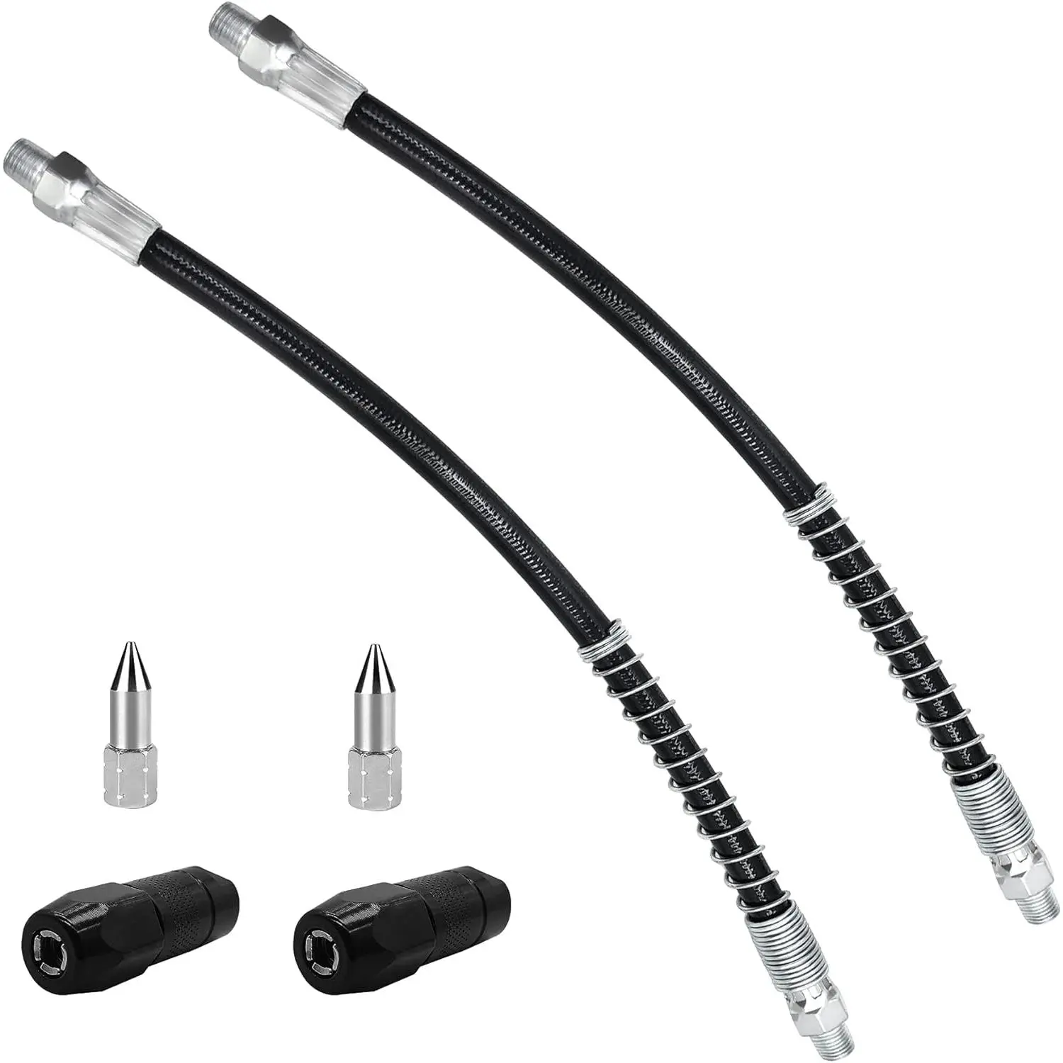 20in Grease Gun Hose, 6Pcs Grease Gun Accessories Kit Includes 2pcs Flex Grease Hose Extension, 2pcs 4-Jaw Standard Grease Couplers and 2pcs Sharp Nozzles (1/8" NPT)…