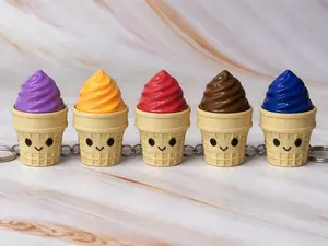Ice Cream 3D Clicker Keychain – Grape, Vanilla, Red berry, Blue berry & Chocolate – Cute Fidget Toy Keyring Summer Gift