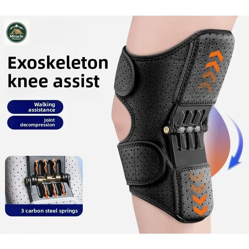 Knee Joint Exoskeleton Aid - Protective Knee Booster, 1-Size-Fits-All Supporter with Butterfly Strap, Spring Lift, Stretch Knit for Elderly Walking, Climbing Meniscus Leg Support, Knee Supporter