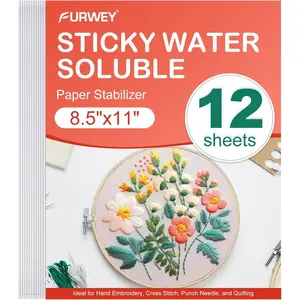 12PCS 8.5"x11" Wash Away Embroidery Stabilizer Self Adhesive & Printable Water Soluble Paper for Hand and Machine Use