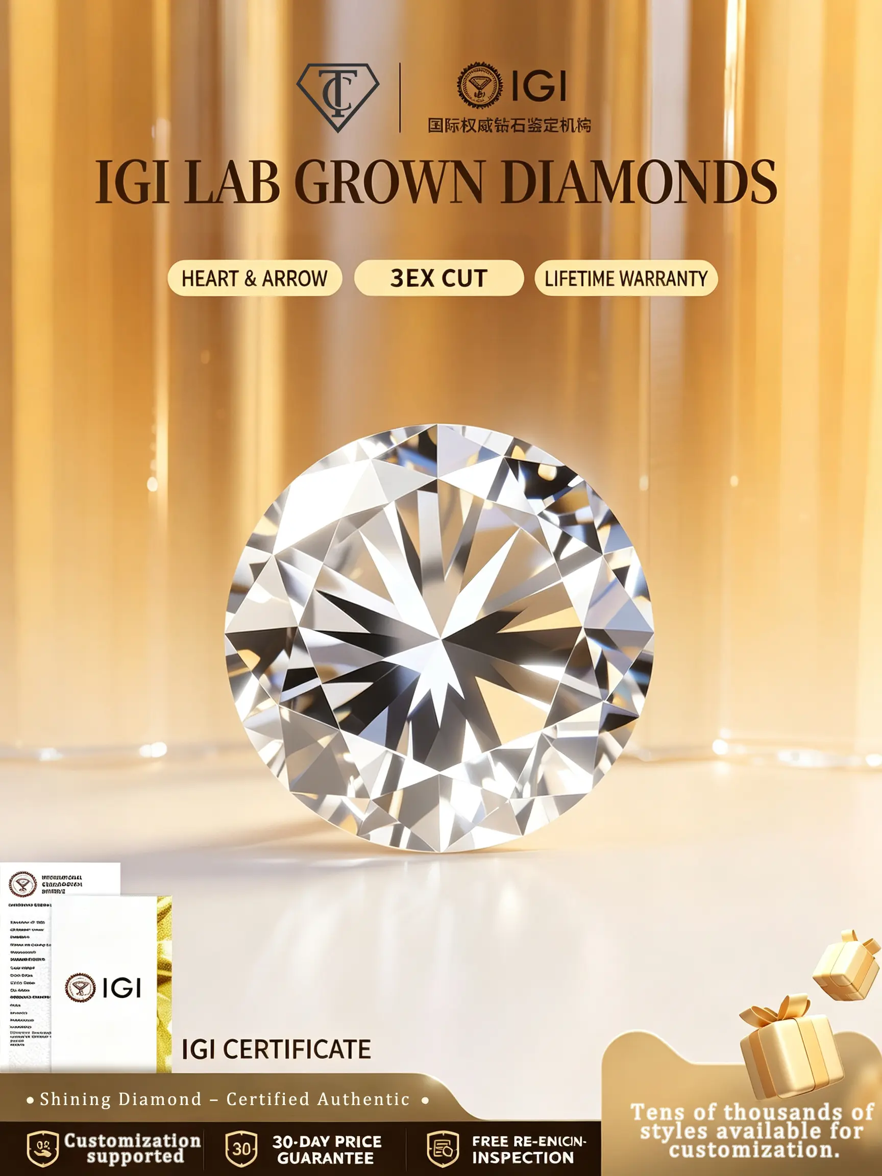 IGI-certified lab-grown diamond rings, loose stones, and custom-made engagement rings.