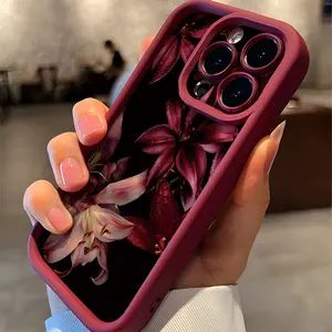 Phone Case - High-End Luxurious Dark Red Floral Pattern Phone Case for Iphone 16Promax/16Plus/16Pro/16/15Promax/15Plus/15Pro/15/14Promax/14Plus/14Pro/14/13Promax/13Pro/13/12Promax/12Pro/12/11Promax/11Pro/11/Xsmax/Xr/X/7Plus/7/16E TPU Drop-Proof And